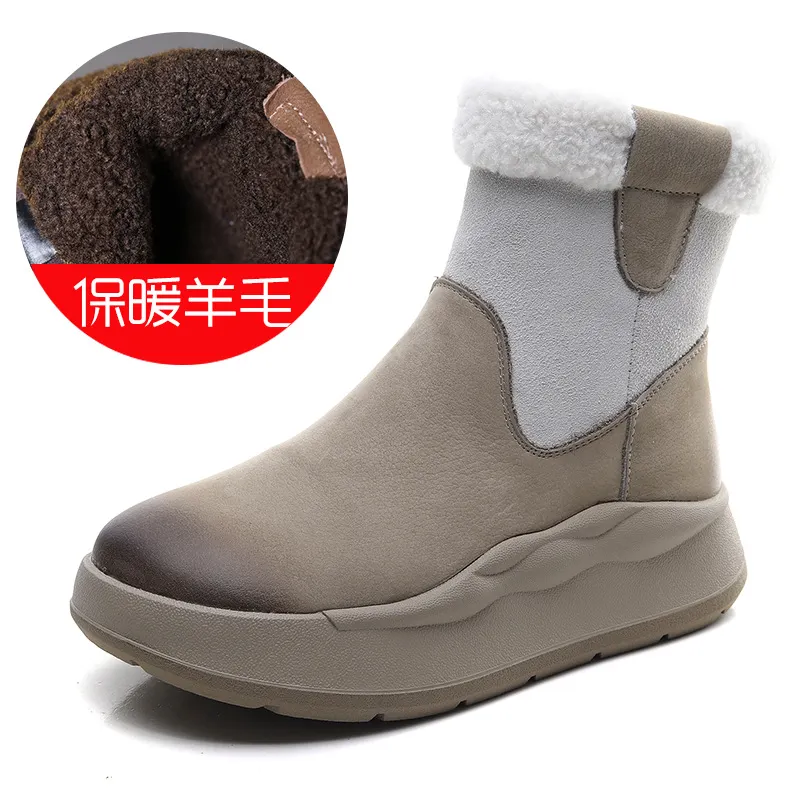 Yyvonne Velvet Snow Boots Winter Thick Cotton Boots Girl Retro Color Layer Kraft High Help Short Boots Plus Cotton