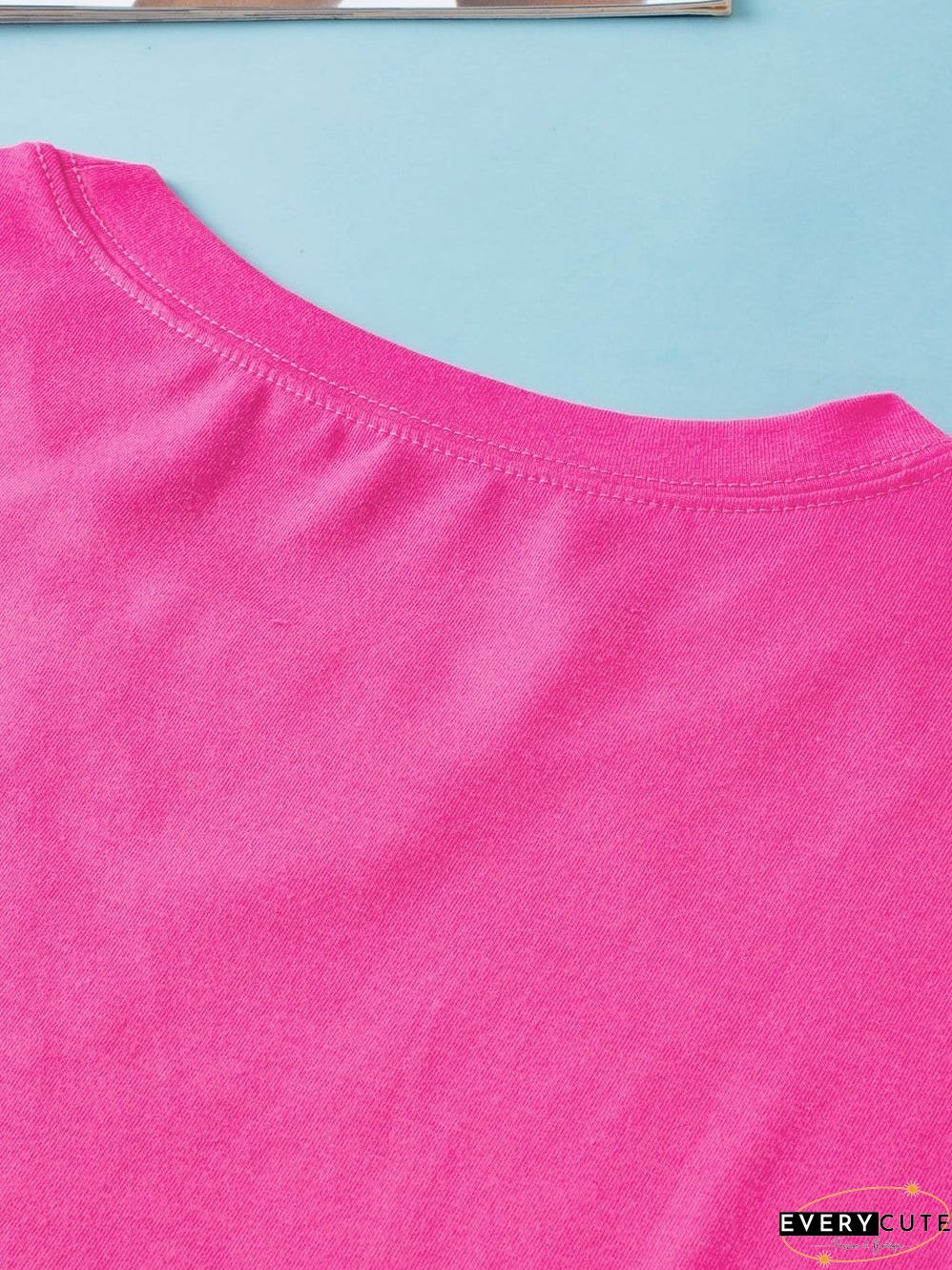 Crimson Red Extended Length Short Sleeve Slit Detail Drop Shoulder Blouse