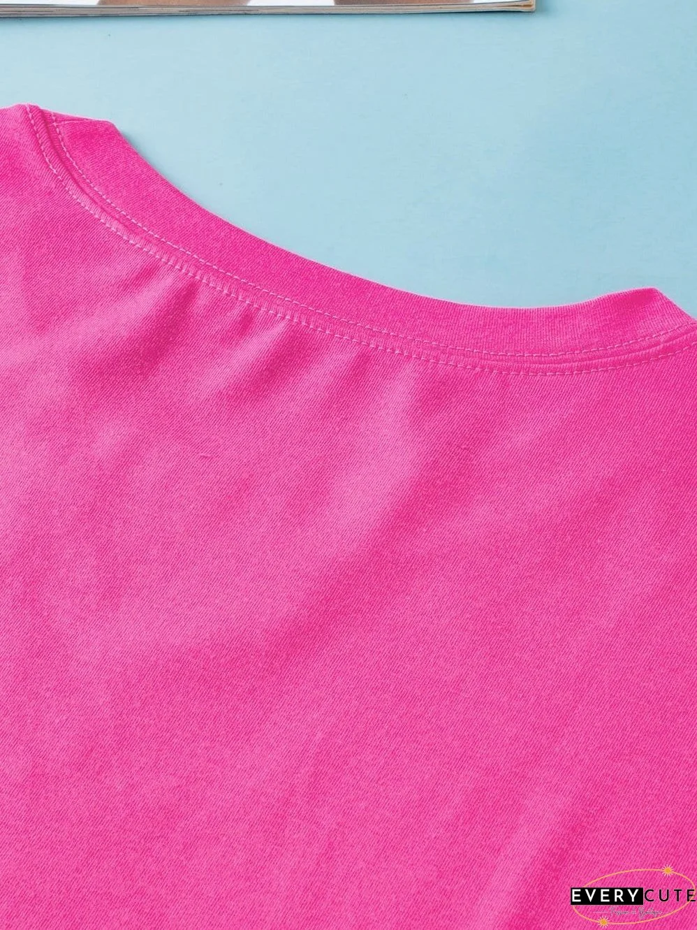 Crimson Red Extended Length Short Sleeve Slit Detail Drop Shoulder Blouse