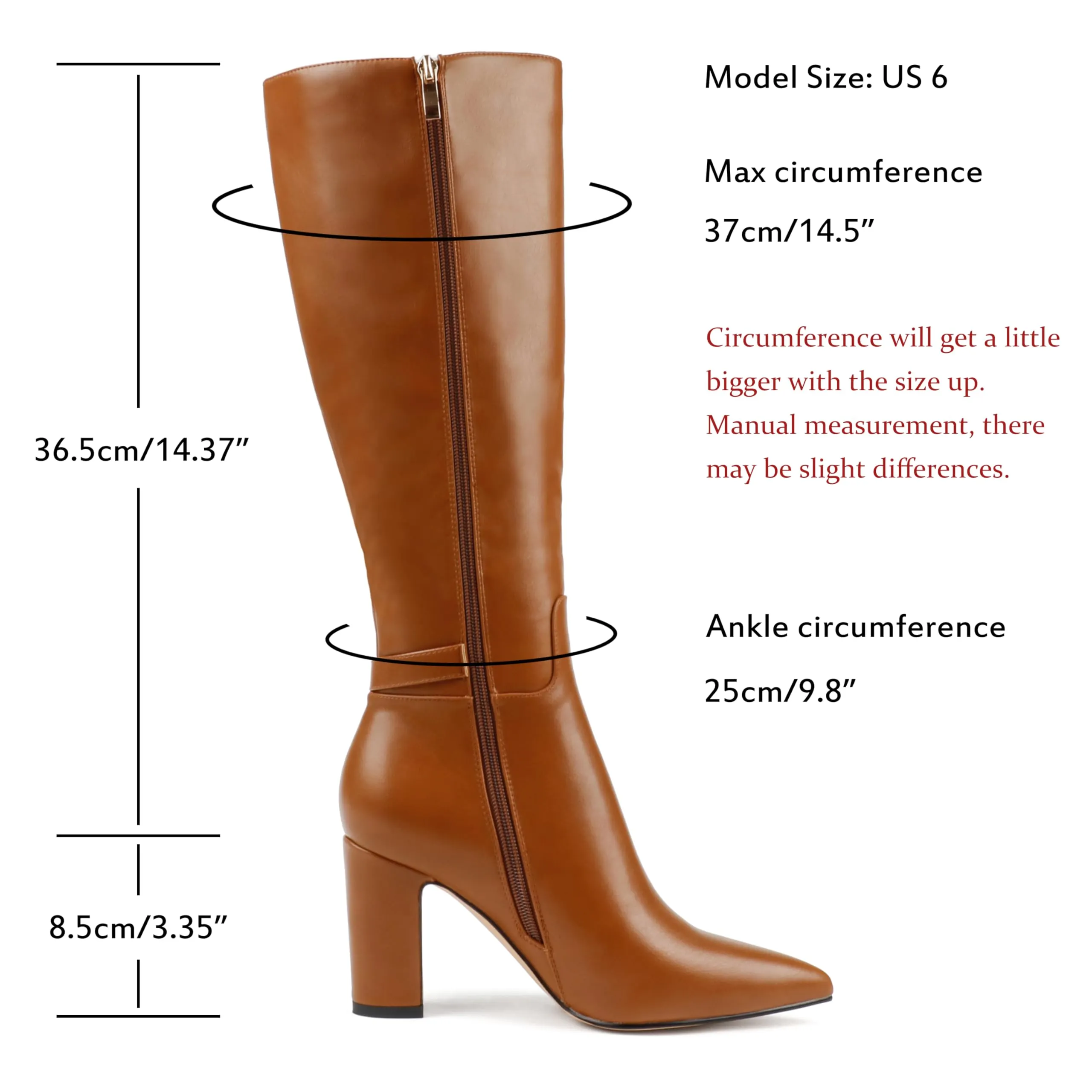 85mm/3.35 inch Women's matte high heel pointed toe buckle style casual zipper knee high boots-vocosishoes
