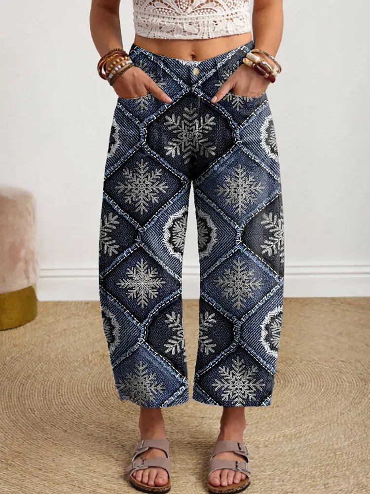 Ethnicity Geometry Patchwork Snowflake Women's Art Print Jeans