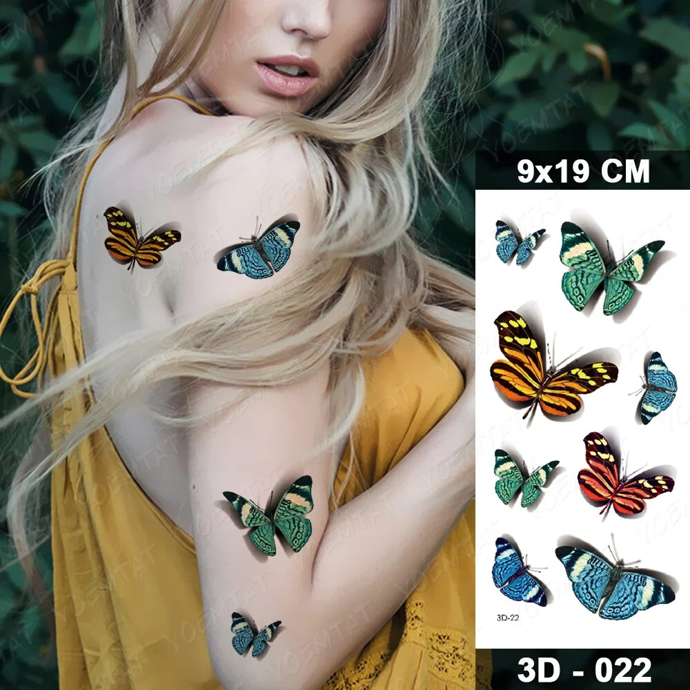 Waterproof Temporary Tattoo Sticker Butterfly Fake Tatto Flash Rose Feather Tatoo Body Art 3D Colorful for Girl Women