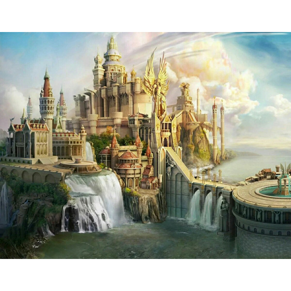 

40*50CM - Round Drill Diamond Painting - Castle Waterfall, 501 Original