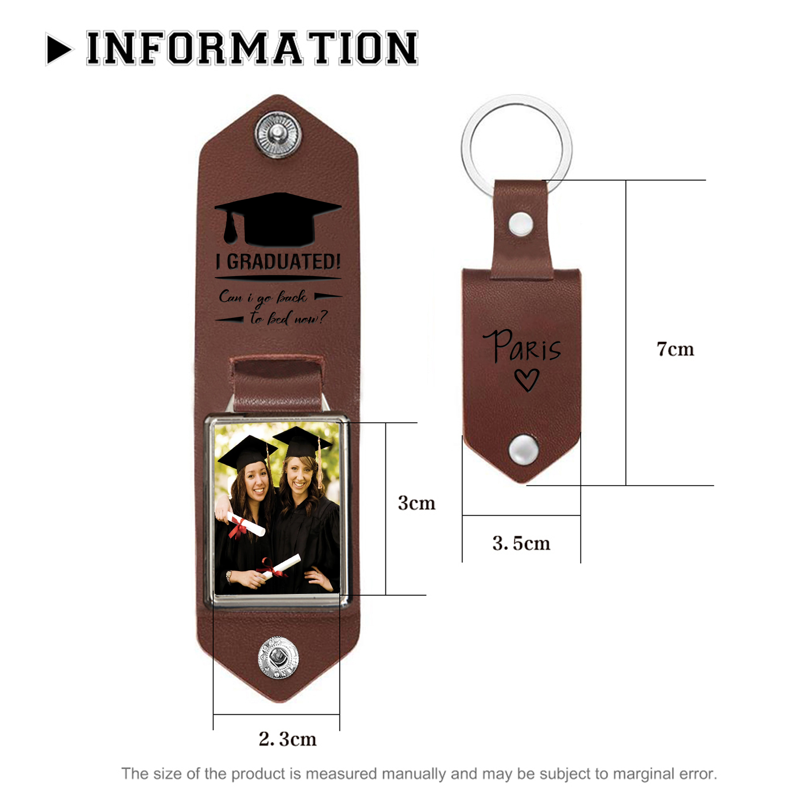 Personalised Graduation Leather Keychain Custom Name & Photo Keychain Graduation Gift - Can I Go Back To Bed Now-Jessemade AU