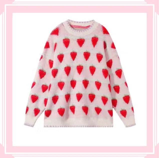 Sweet Strawberry Kawaii Aesthetic Sweater Long Sleeve Pullover Novameme