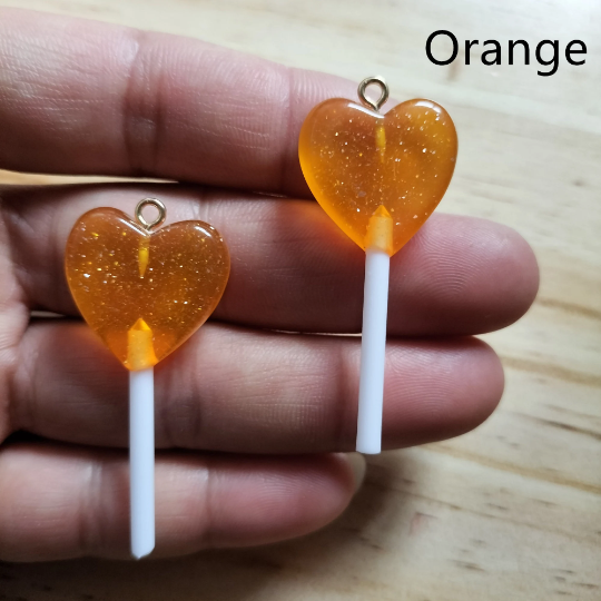Bulk 10/30 Tiny Heart Resin Lollipop Charms,Cute Glitter Heart Candy Lollipop Charm Pendant DIY decoration Earrings Necklace Key chain DIY