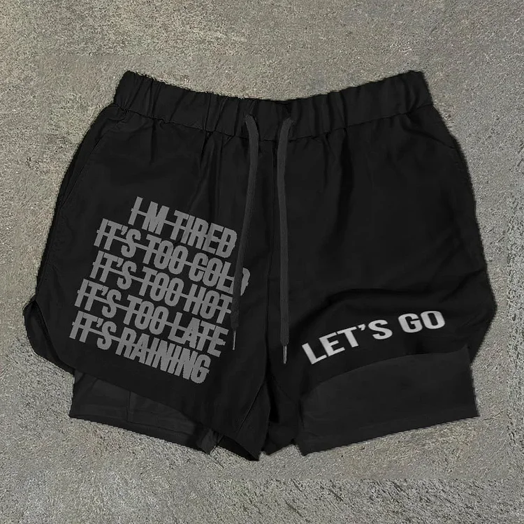 Let's Go Print Graphic Double Layer Men's Gym Shorts