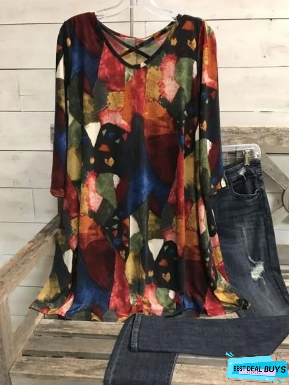 Casual 3/4 Sleeve Round Neck Top