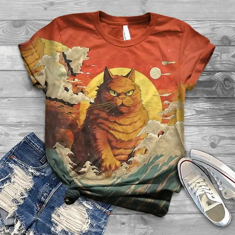 Vintage Funny Cute Cat Art Print T-shirt