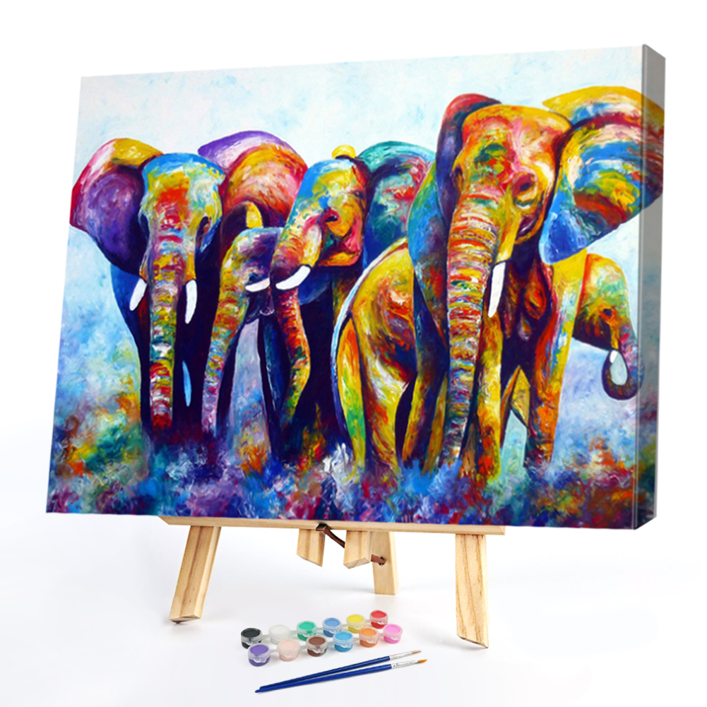 

40*50CM Paint By Numbers-Colorful Elephant Herd, 501 Original