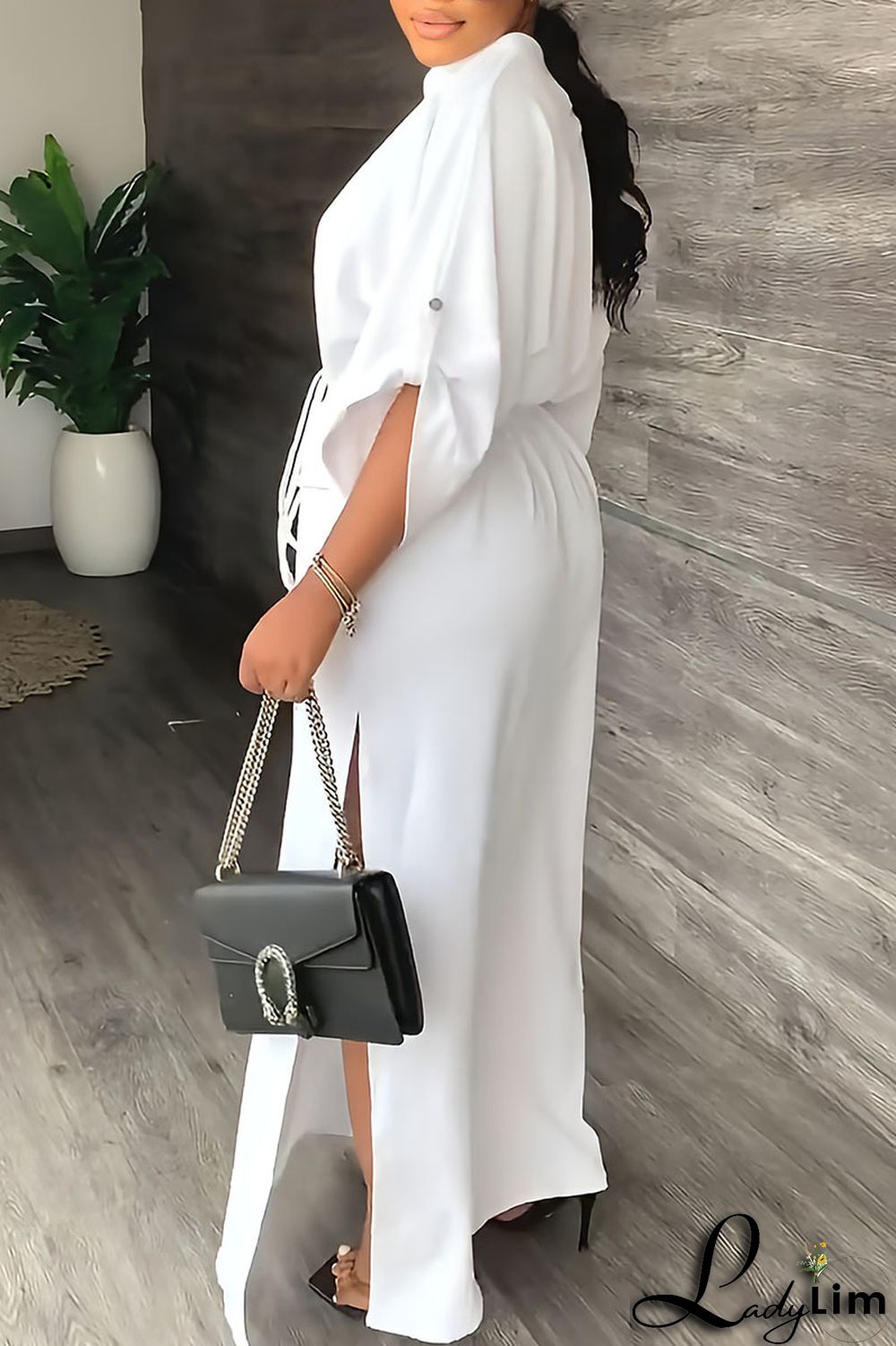 White Casual Solid Patchwork V Neck Straight Dresses