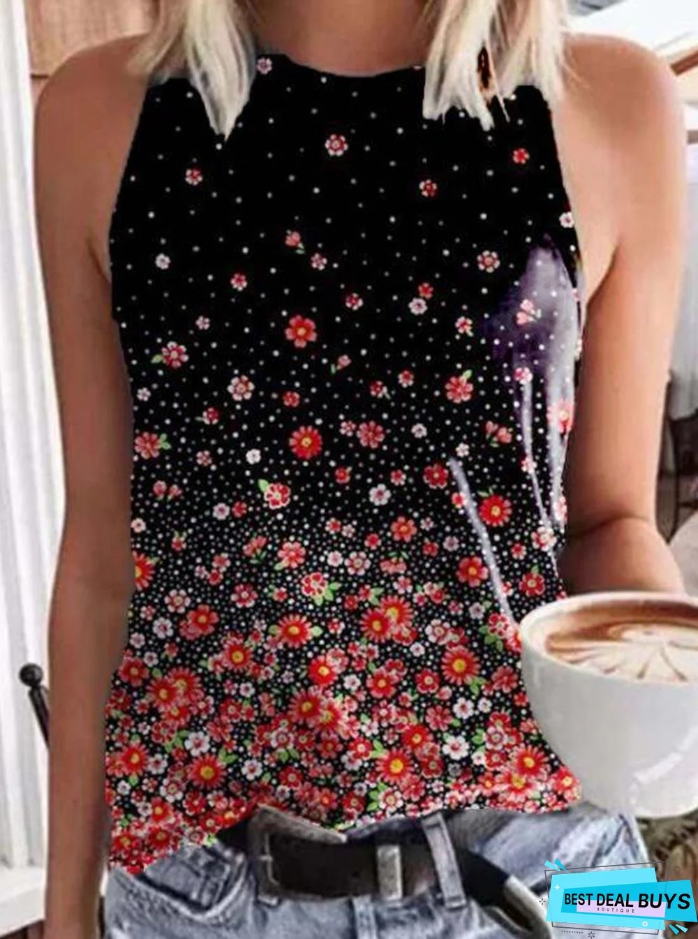 Printed Fit Crew Neck Blouse