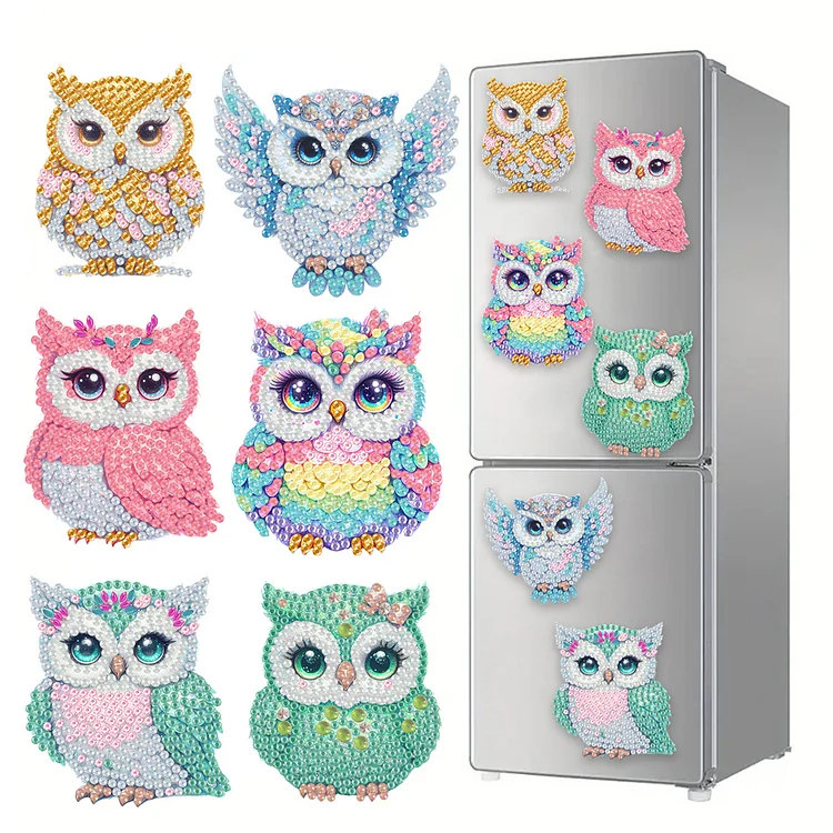 6Pcs Acrylic Owl DIY Diamond Painting Fridge Stickers for Home Kitchen