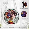 (25cm)DIY Acrylic Jigsaw Puzzle Window Hanging with Hanging Chain DIY Stained Glass Decoration Round Window Puzzle Decor for DIY Craft Project (Stained Glass Floral Lady)