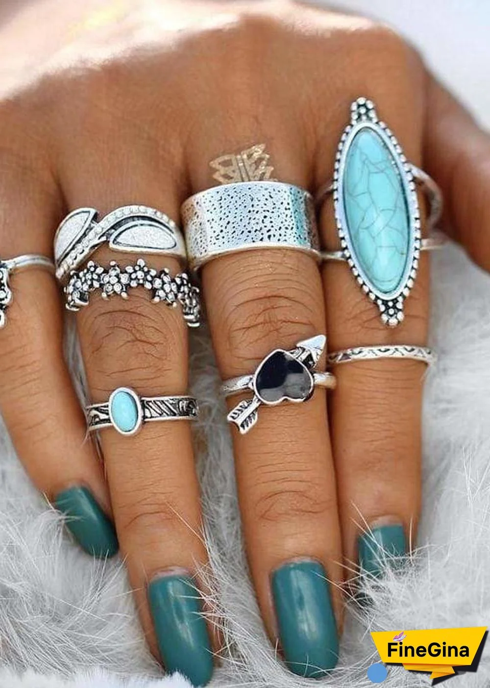 Boho Silver Rings Set Turquoise Allie