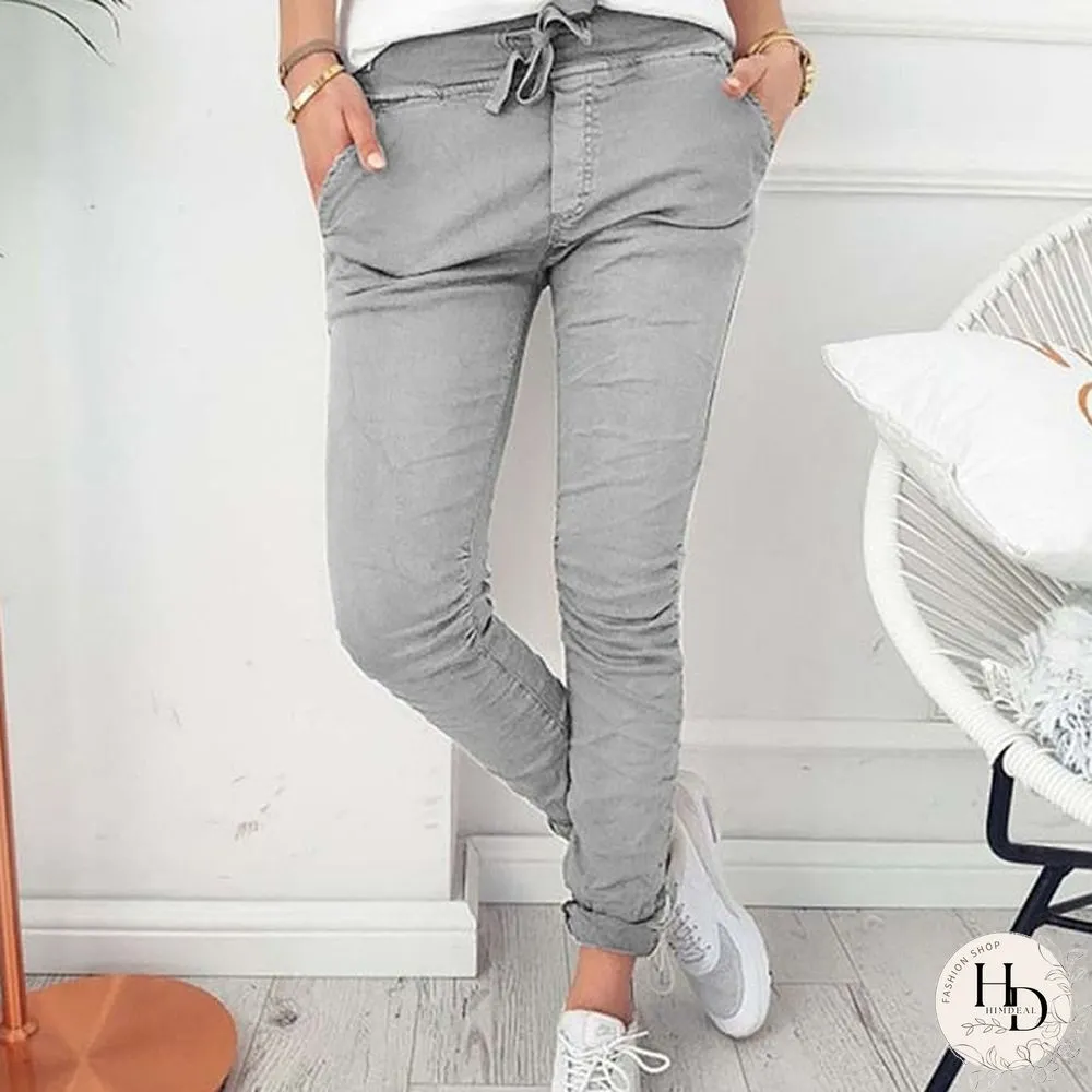 Loose Bow Tie Ruffles Women Pants Casual Solid High Waisted Belt Pocket Spring Women