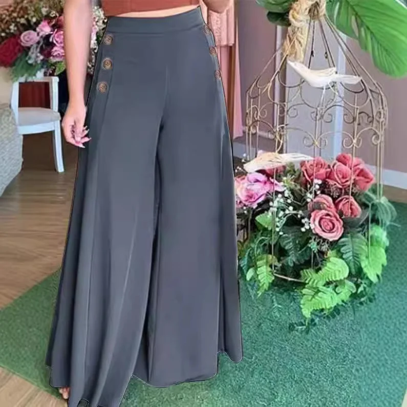 Wongn Wongn Spring / Summer 2023 Pants Women's Button Elastic High Waist Summer Wide Leg Pants