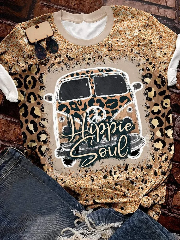 Hippie Soul Leopard Bleached Print Short Sleeve T-shirt