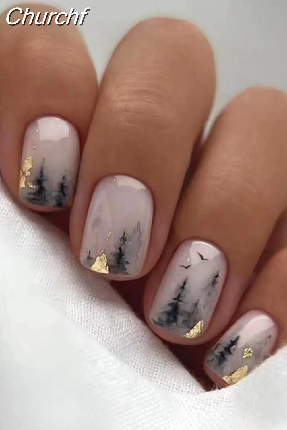 Churchf Short French False Nail Simple Square Head Fake Nails Press on Nail Wearable Full Cover Artificial Nail Tips Manicure-Nail Inspo