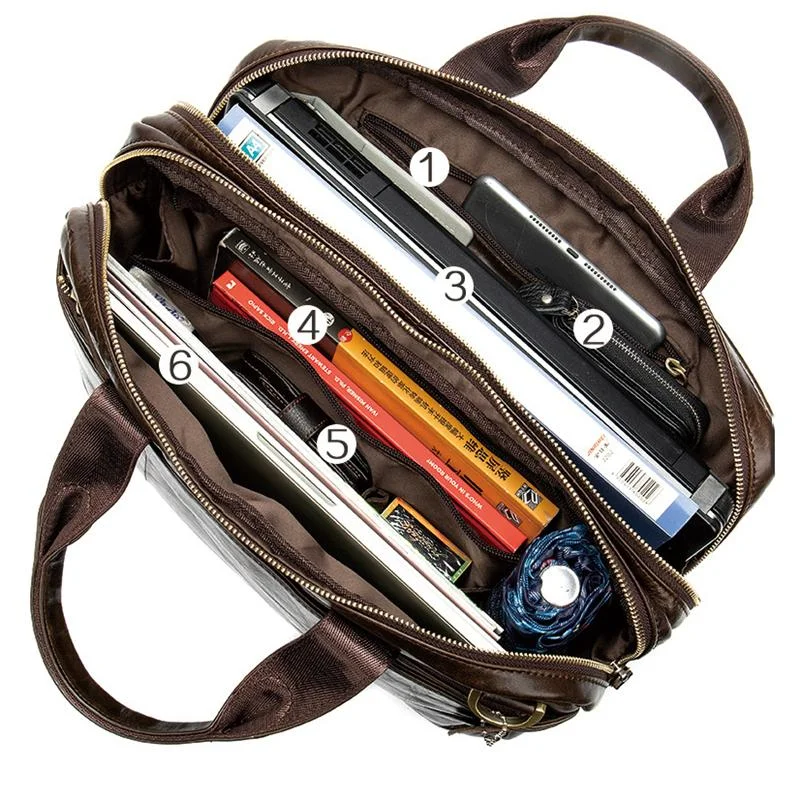 Men&rsquo;S Genuine Leather Antiqued Brass Hardware Top-Handled Detachable Laptop Bag