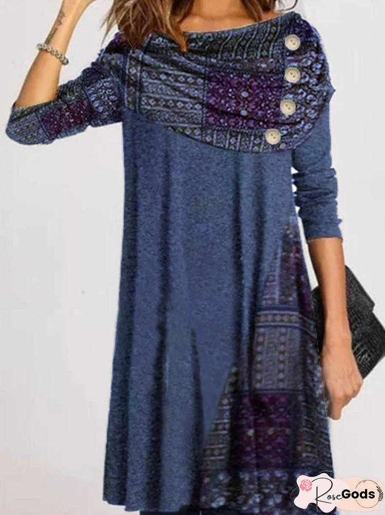 Cotton Round Neck Long Sleeve Knitting Dress