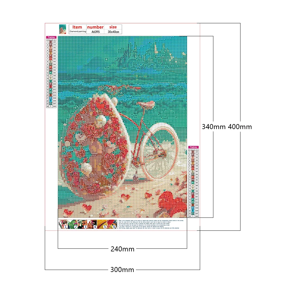 Full Round Diamond Painting 30*40cm - Beach Romantic Rose Bicycle