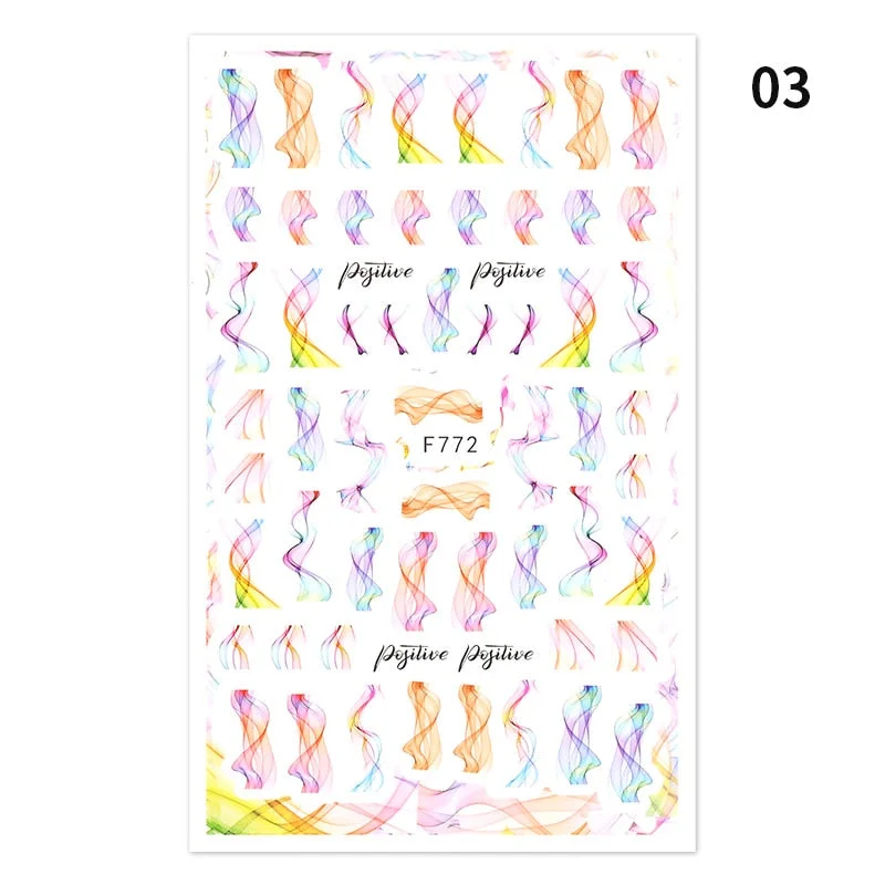 Ripple Marble Blooms Stickers For Nails Manicures Japanese Color Stitching Design Nails Art Stickers Adhesive Tape Decoration