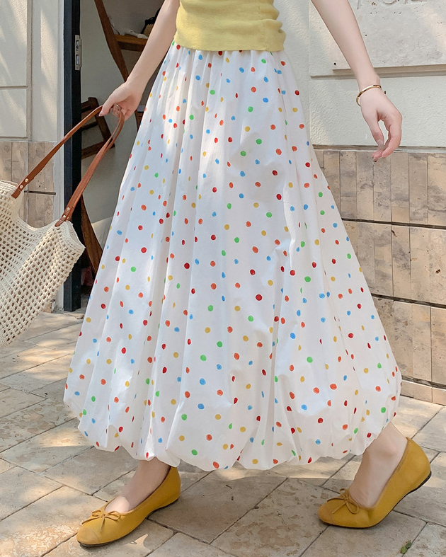 Colorful Polka Dot High Waist Side Pockets Maxi Skirt