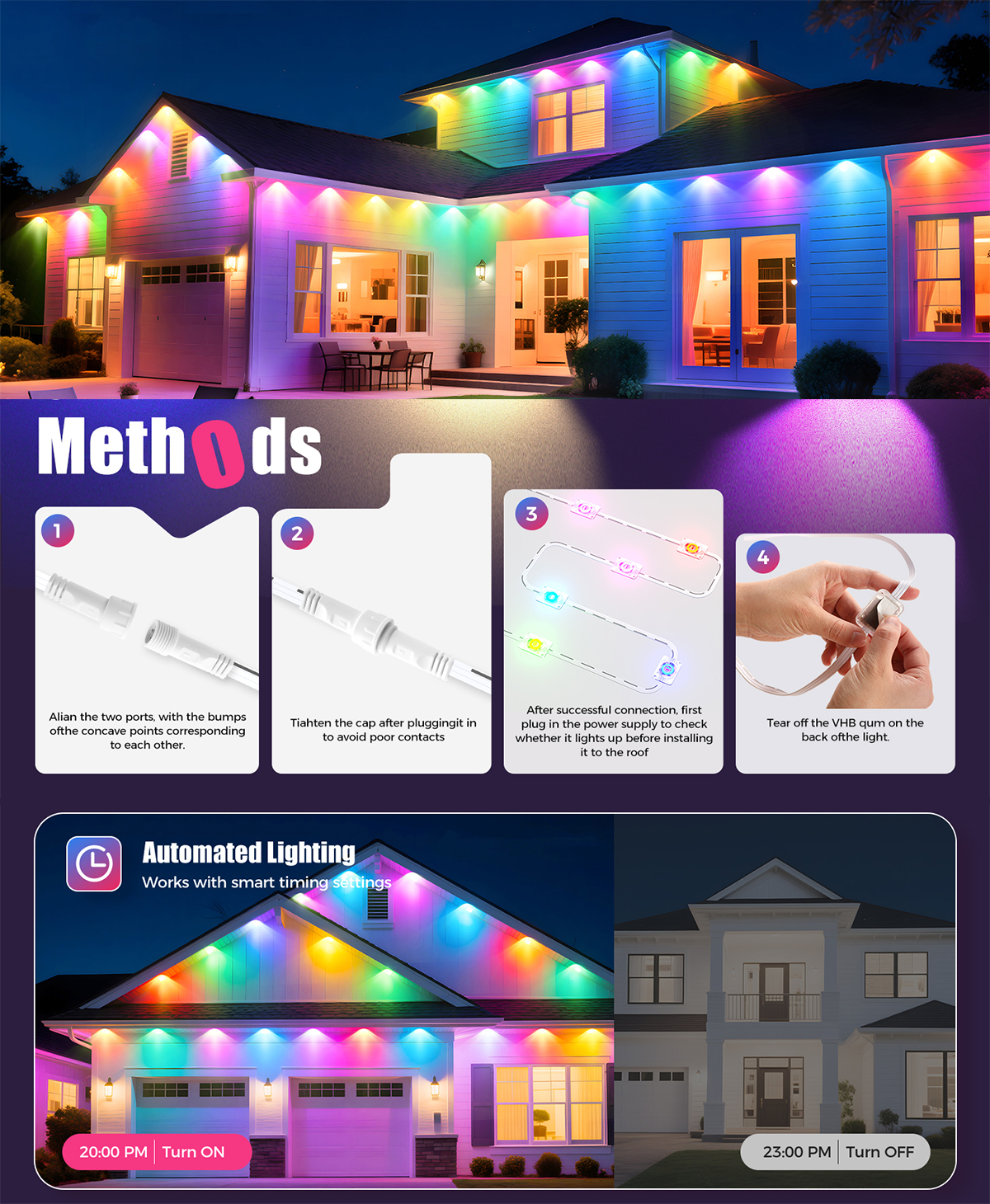 Tegooe Smart RGBIC Permanent Outdoor String Lights IP65 Rated