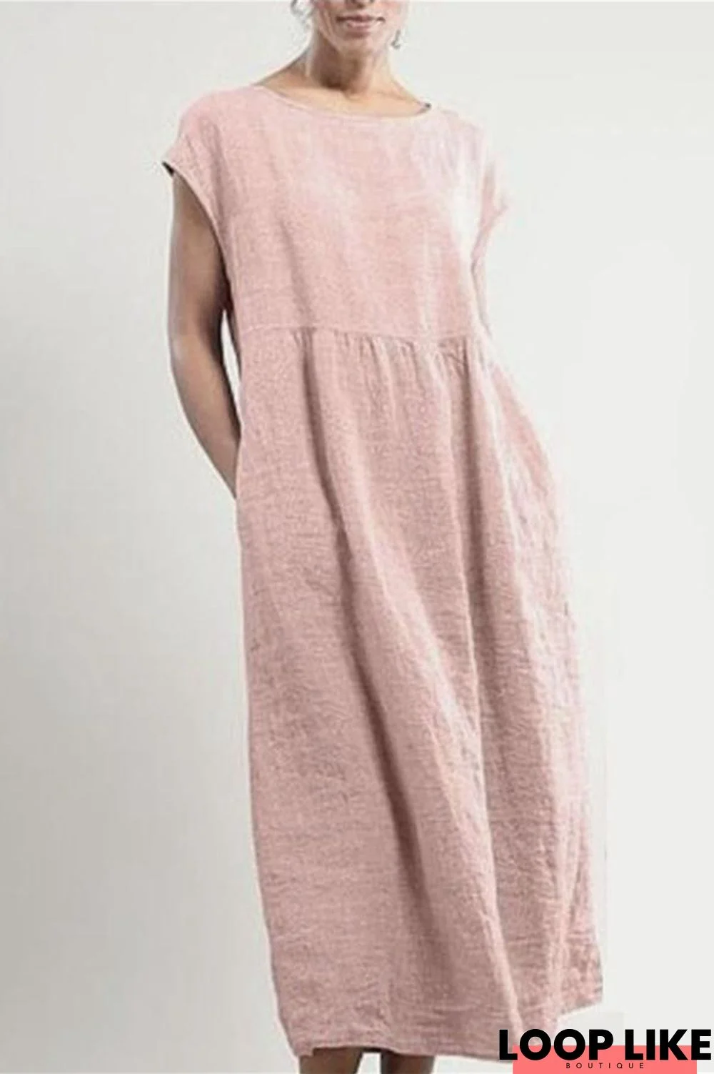 Casual Solid Crew Neck Midi Dress