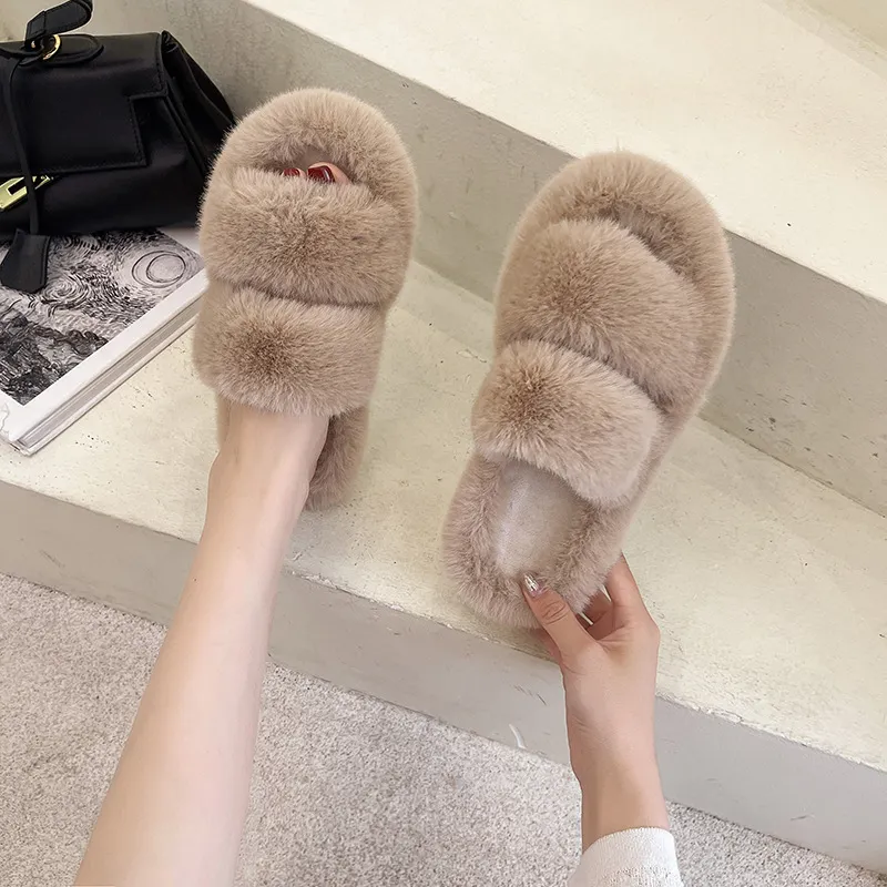 Breakj Breakj Autumn And Winter New Plush Slippers Women Home Warm Cotton Slippers Casual Fashion Wearing Hair Slippers Women