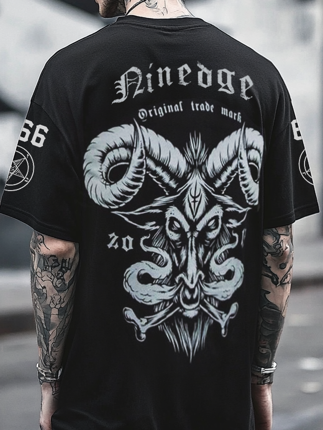 Shoptechwear Art Satanic Dark Mystical 666 Devil Goat Oversized Unisex Casual T-shirt