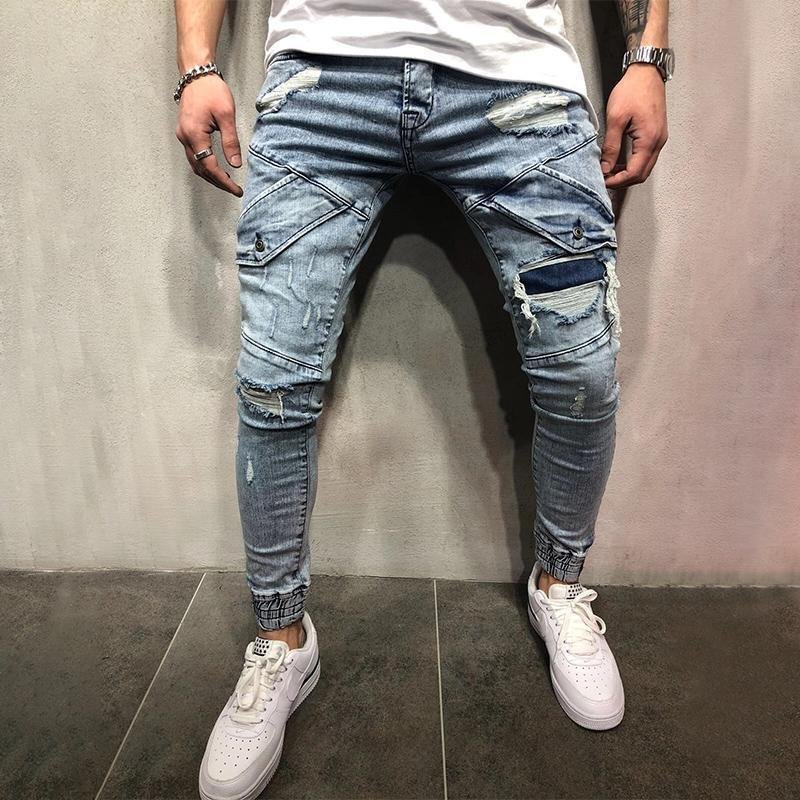 Stitching Ripped Holes Jeans