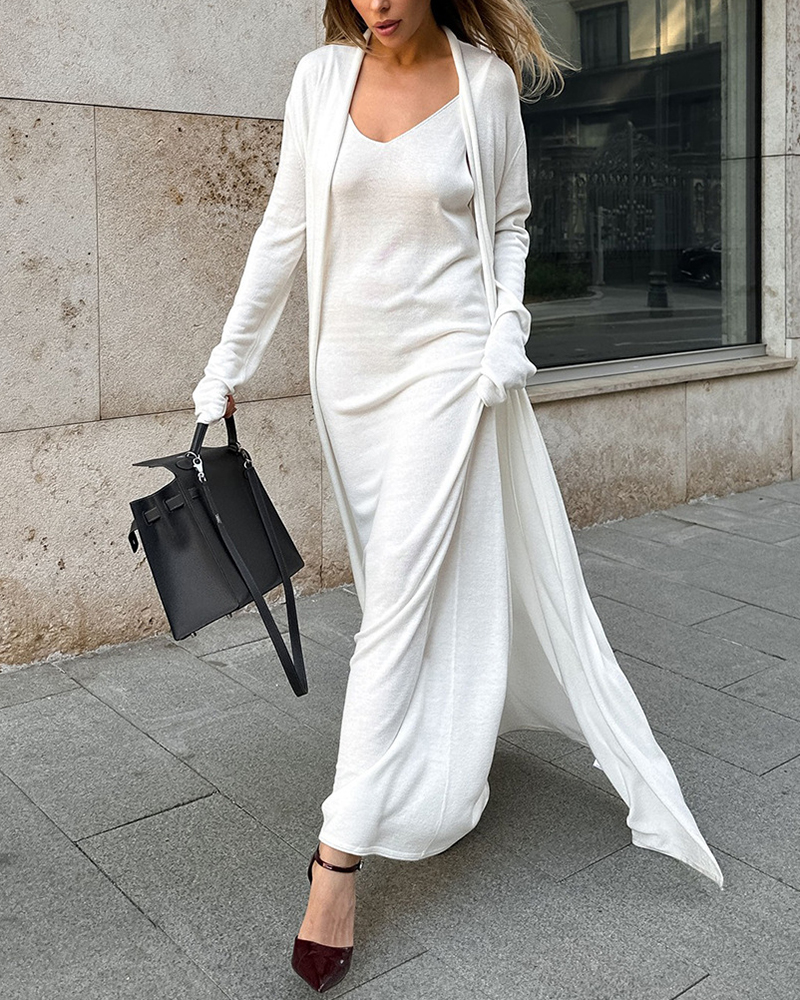 Thin Strap Maxi Dress & Long Sleeve Cardigan Set
