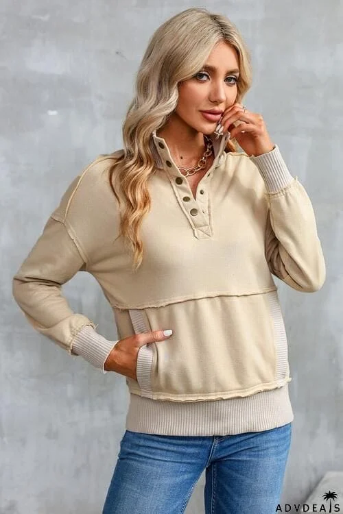 Half Snap Drop Shoulder Long Sleeve Sweatshirt