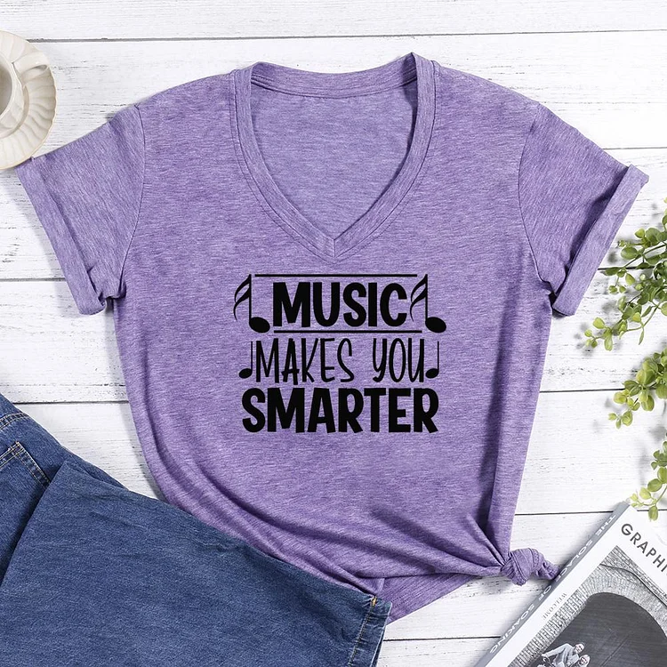 MUSIC MAKES YOU SMARTER V-neck T Shirt-Annaletters