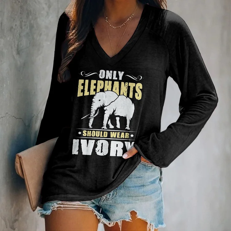 Comstylish Women's Only Elephants Should Wear Ivory Print Long Sleeve Casual T-Shirt