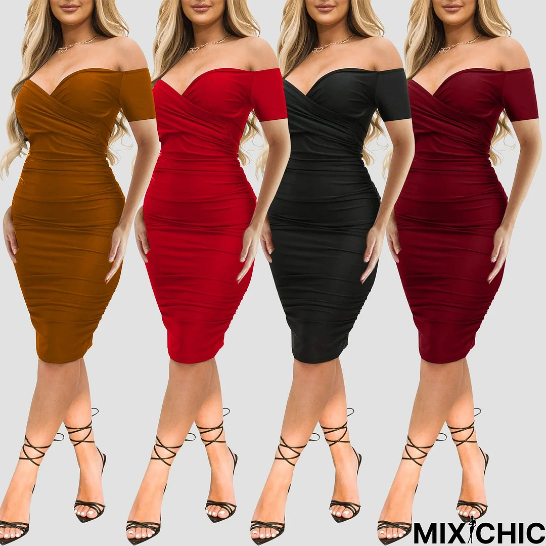 Sexy Nightclub One Shoulder Short Sleeve Dress