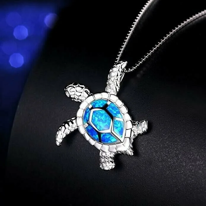 Blue Opal Sea Turtle Necklace