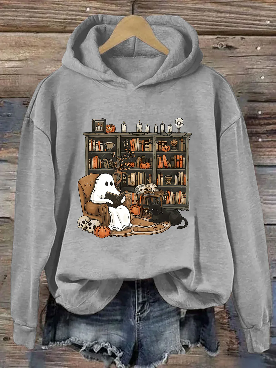  Retro Ghost Reading Books Hoodie