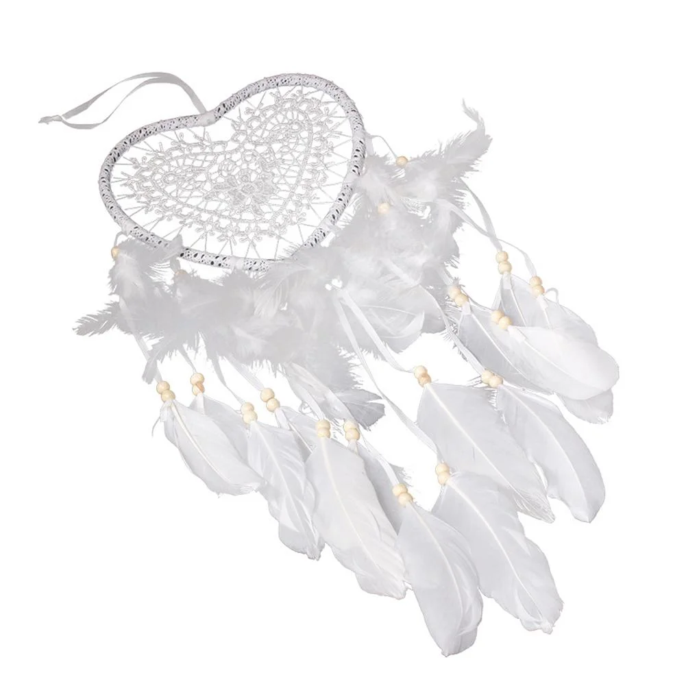 Heart Dream Catcher LED Light Feathers Wall Hanging Dreamcatcher (White)