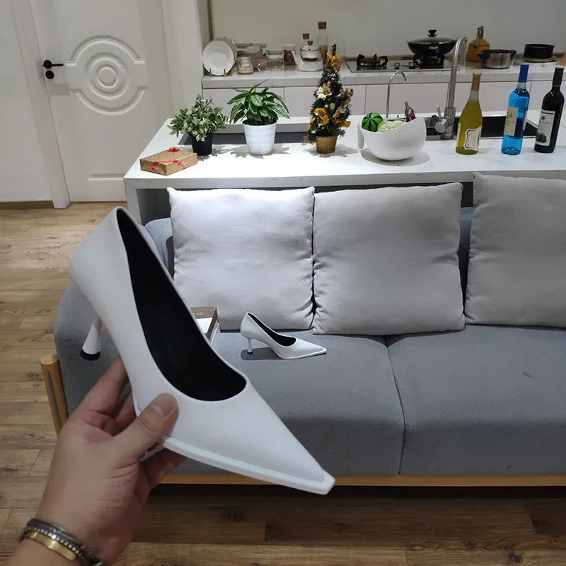 2022 NEW Women's Shoes LEATHER Woman High Heels Pointed Toe Women Pumps For Fashion Office Lady Slip On Sock Free White Black