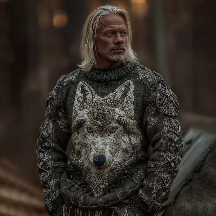 Men's Viking Wolf Knit Pullover Sweater