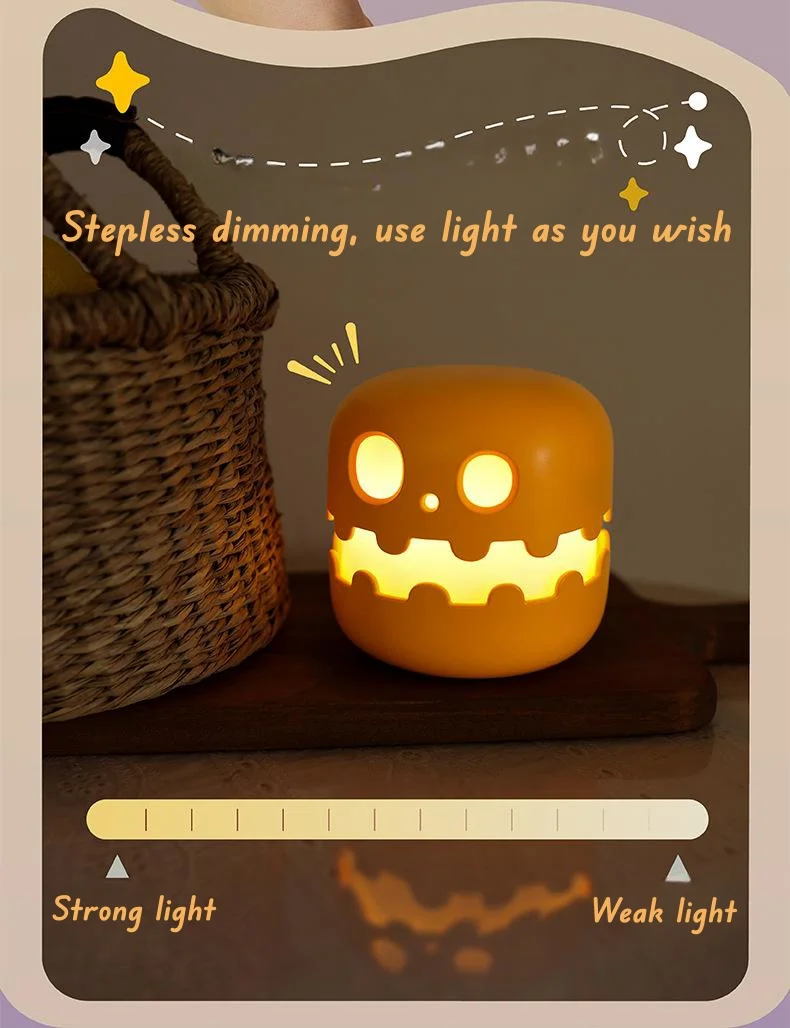 Pumpkin Night Light LED Stepless Dimming Children's Eye Protection Timing Sleeping Night Light Funny Halloween Gift