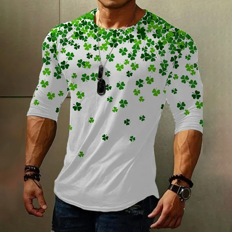 VChics Men'S Lucky Shamrock Print Long Sleeve T-Shirt