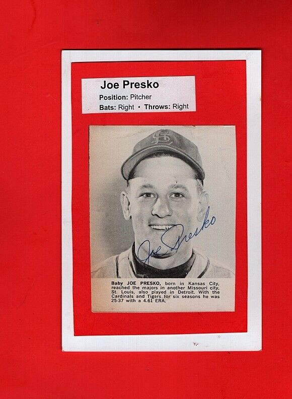 1951/54 JOE PRESKO- LOUIS CARDINALS AUTOGRAPHED 4X6 BOOK Photo Poster painting-d.2019