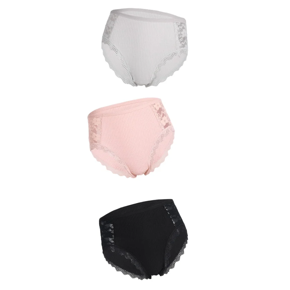 3PCS Hot Sale Cotton Panties Comfot Seamless High Waist Women's Panties Solid Lace Briefs Underwear Sexy Plus Size Underpants