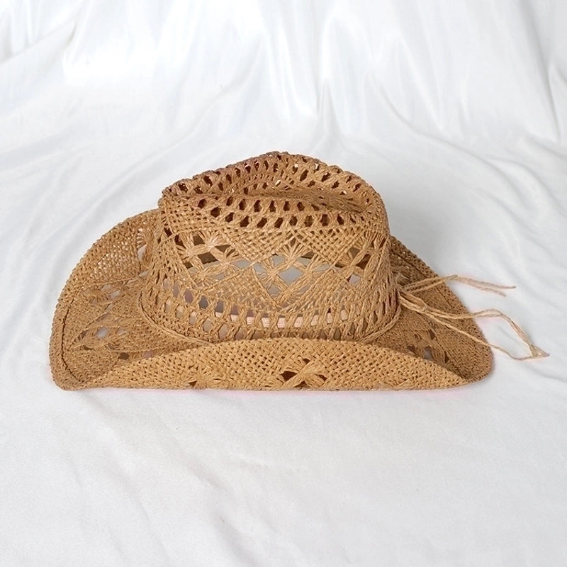 Unisex Minimalist Solid Color Hollow Out Crimping Straw Hat