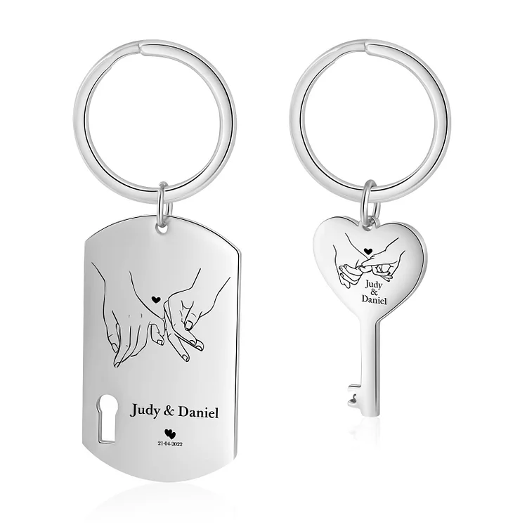 Personalized Names Couple Keychain Engrave Date Matching Couple Gifts, Special Gift For Him/Her