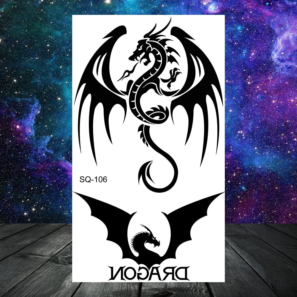 Thorns Wolf Dragon Scorpion Temporary Tattoos For Adult Men Boy Skull Tiger Lion Compass Fake Tattoo Neck Arm Hands Small Tatoos